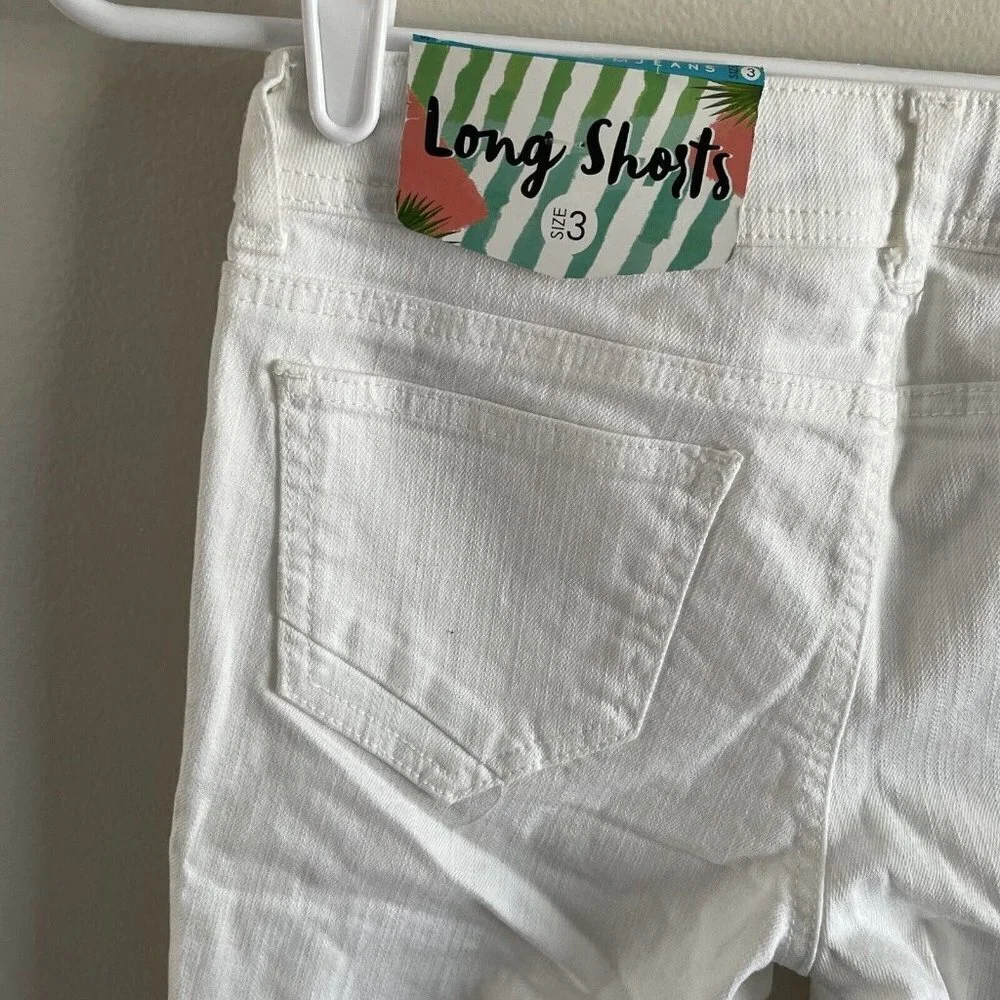 Boom Boom Women SZ 3 White Distressed Long Bermuda Denim Jean Shorts NWT
